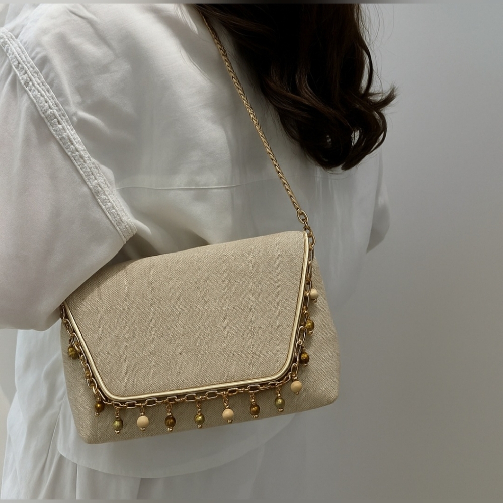 Viva Bags of California Beaded Chic Summer Crossbody Bag with Gold Braided Strap
